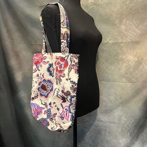 Tory Burch Happy Times Floral Print Reversible Tote Bag Cream Navy‎ Blue